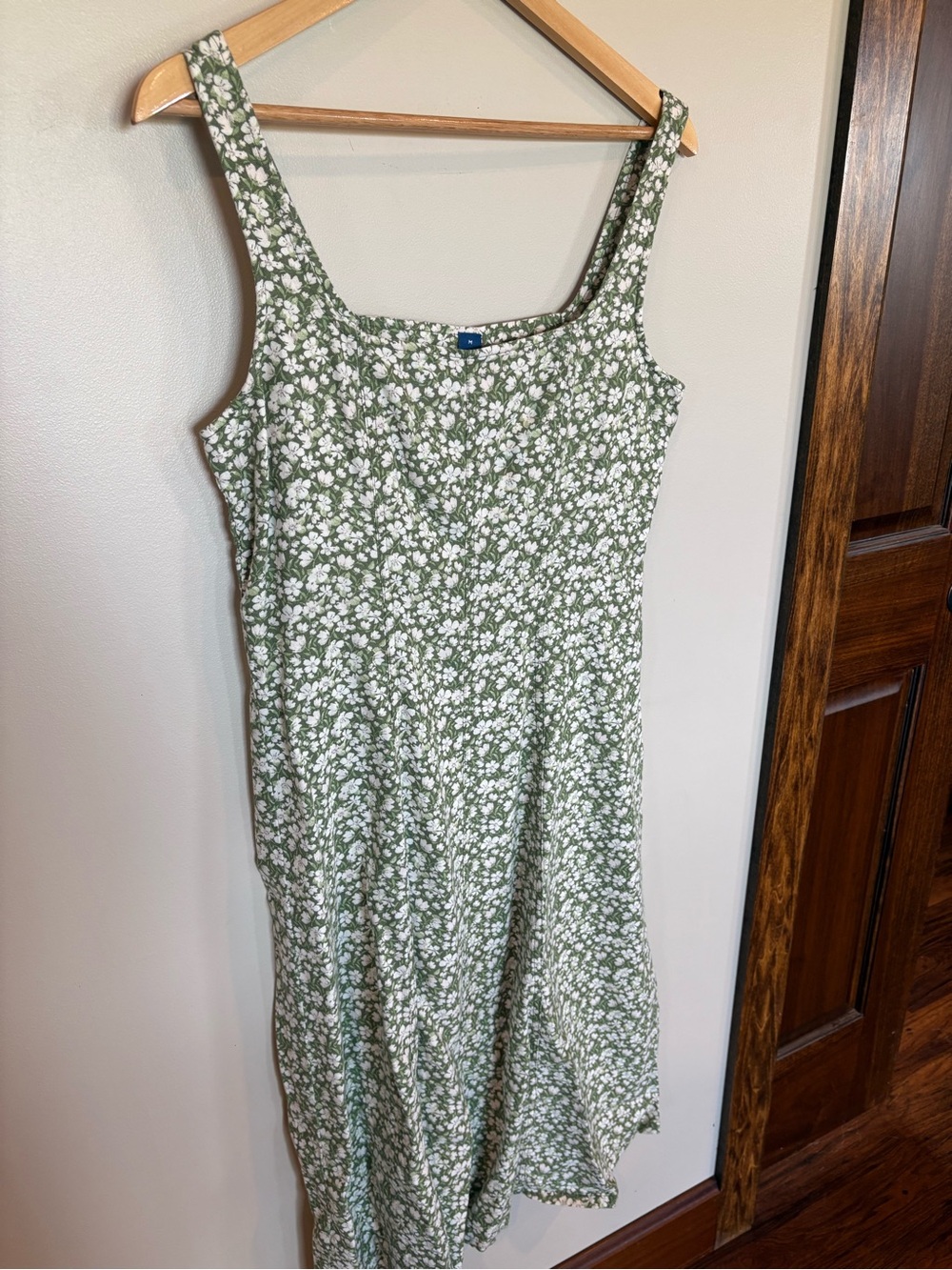 Old Navy Olive Green Floral Square-Neck Midi Dress